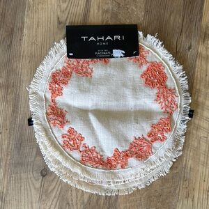 Tahari set of 3 Woven Beaded Coral Reef Placemats 15”